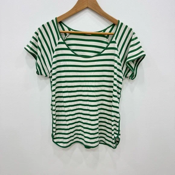 Lake Anchor Striped Pima Cotton Pajama Top Only Classic Cream Green Stripe Sz M - Picture 2 of 5